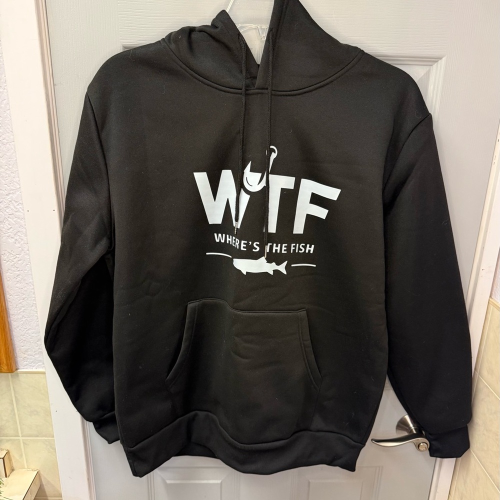 Black Hoodie with White Graphic-WTF Where’s The Fish